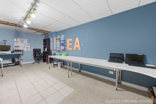 2442 La Costa Ct, Aurora, IL 60503 - office featuring a paneled ceiling, carpet floors, and baseboards