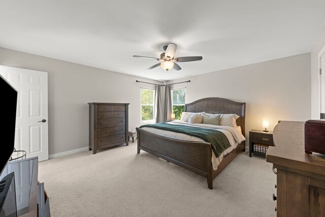 5306 Whisper Meadow Ct, Plainfield, IL 60586 - bedroom with light colored carpet, ceiling fan, and baseboards
