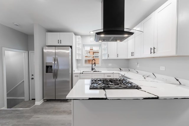 126 Strieff Ave, Chicago Heights, IL 60411 - kitchen with stainless steel fridge with ice dispenser, island range hood, a sink, light wood-style floors, and black cooktop