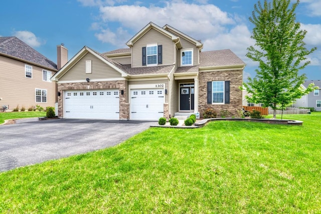 view of front of property with driveway, brick siding, and a shingled roof