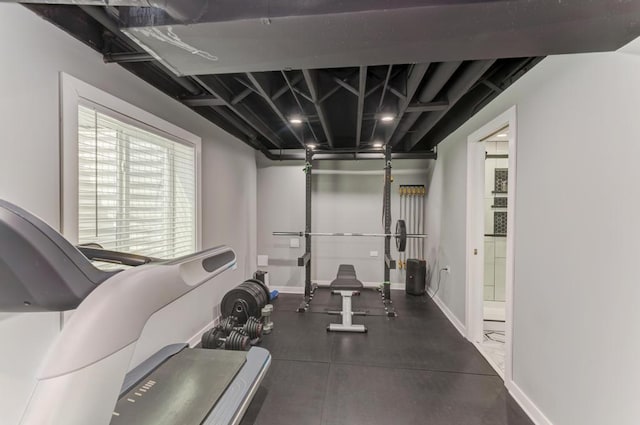 exercise area with baseboards
