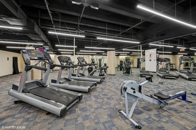 gym with carpet flooring