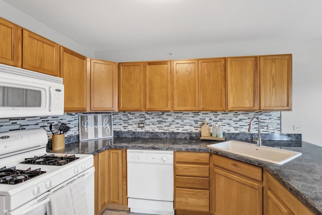 6850 W Winding Trl Unit 406, Oak Forest, IL 60452 - kitchen with white appliances, a sink, tasteful backsplash, and dark stone countertops