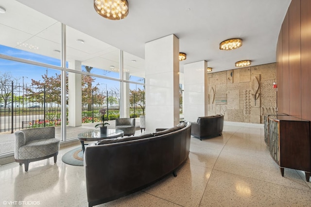 lobby with a wall of windows