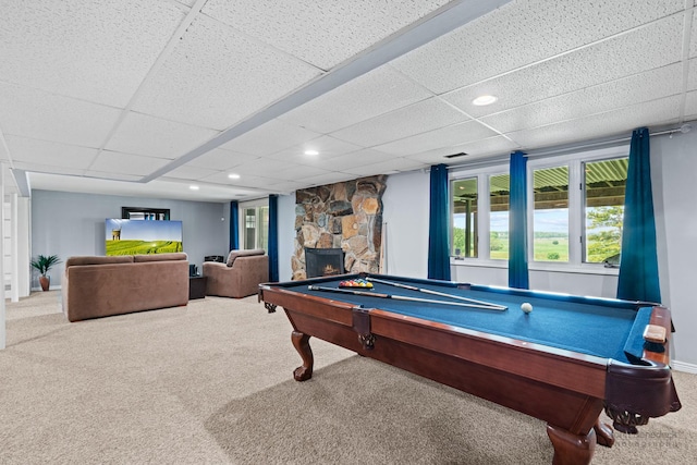 8311 Haligus Rd, Huntley, IL 60142 - rec room with carpet, pool table, and a paneled ceiling
