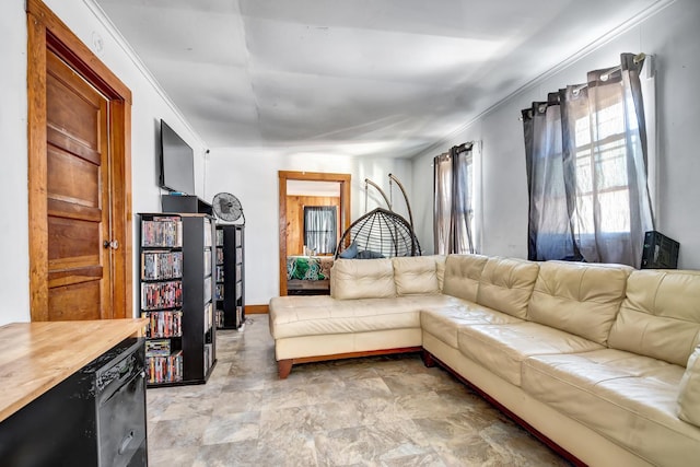 living room featuring stone finish flooring