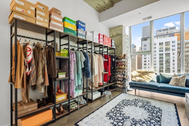 mudroom with a city view