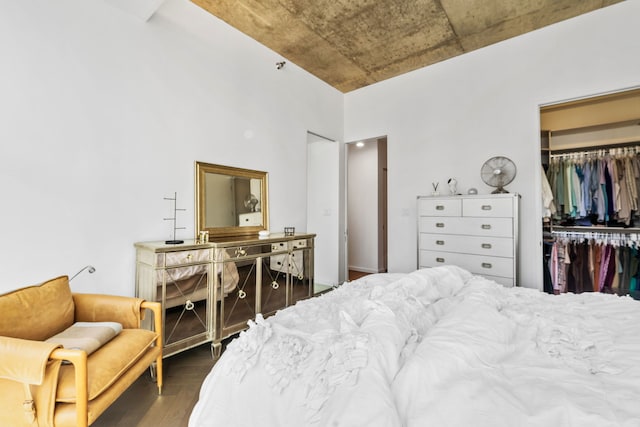 bedroom with wood finished floors, a closet, and a spacious closet