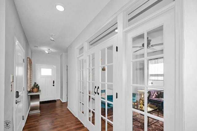 6359 Doral Dr, Gurnee, IL 60031 - hallway with french doors, dark wood-type flooring, and baseboards