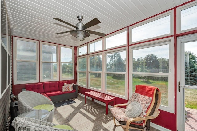 6359 Doral Dr, Gurnee, IL 60031 - sunroom / solarium featuring an outdoor living space and a ceiling fan