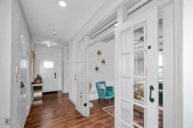 6359 Doral Dr, Gurnee, IL 60031 - entrance foyer with dark wood-style flooring and french doors
