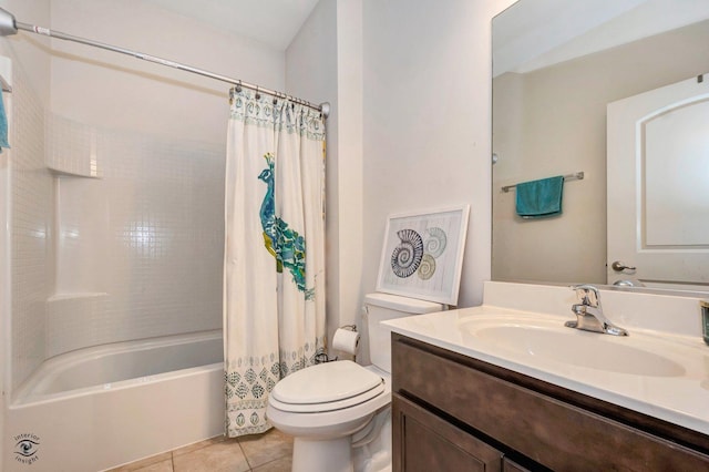 6359 Doral Dr, Gurnee, IL 60031 - bathroom with toilet, tile patterned floors, shower / bathtub combination with curtain, and vanity