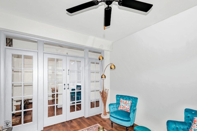 6359 Doral Dr, Gurnee, IL 60031 - sitting room with french doors, ceiling fan, and wood finished floors