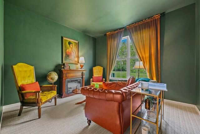 325 Hemlock Ln, West Chicago, IL 60185 - living area with carpet, baseboards, and a fireplace