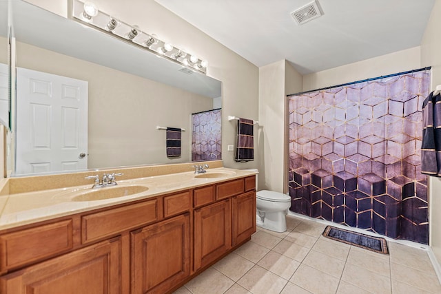 325 Hemlock Ln, West Chicago, IL 60185 - full bath with tile patterned floors, toilet, double vanity, and a shower with curtain