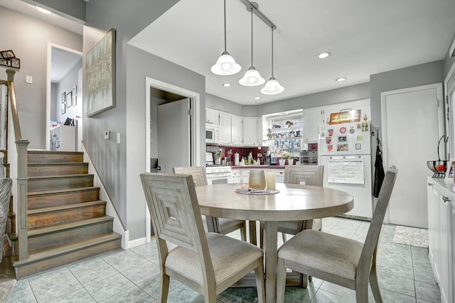 12613 S Keeler Ave, Alsip, IL 60803 - dining area featuring stairs, light tile patterned flooring, recessed lighting, and baseboards