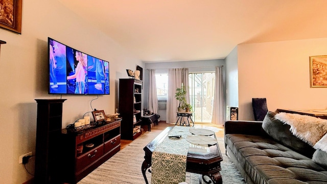 living area featuring light wood-style flooring