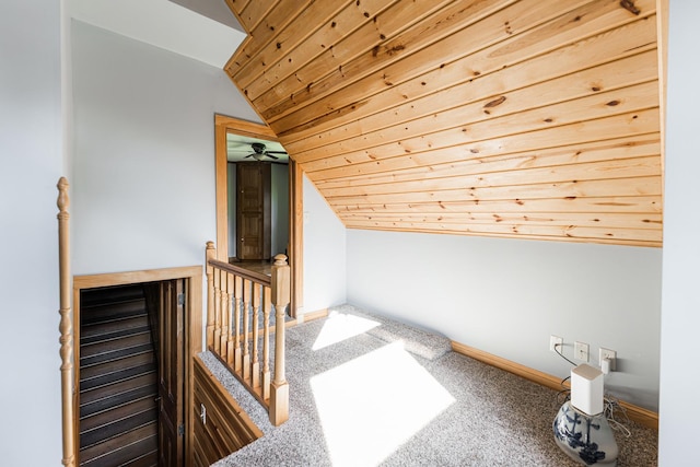 706 Washington Ave, Dixon, IL 61021 - additional living space with lofted ceiling, wooden ceiling, carpet, and baseboards