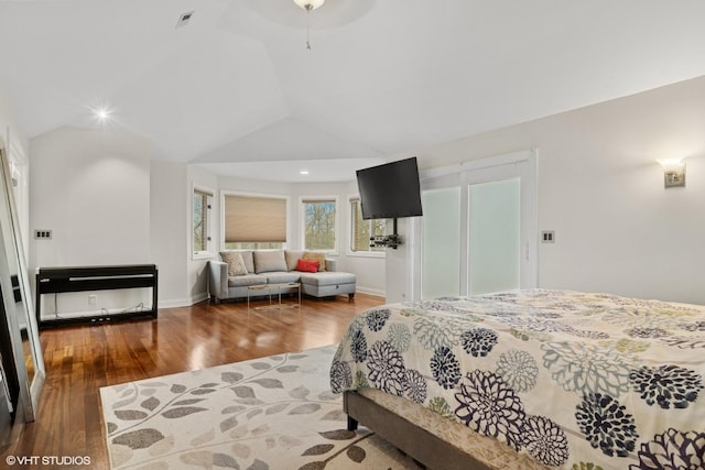 122 Ravine Ln, Barrington, IL 60010 - bedroom featuring vaulted ceiling, wood finished floors, recessed lighting, and baseboards