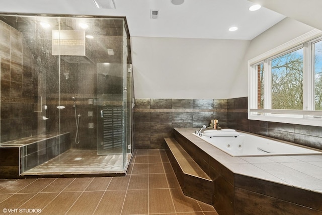 122 Ravine Ln, Barrington, IL 60010 - full bath with a jetted tub, a stall shower, recessed lighting, and tile patterned flooring