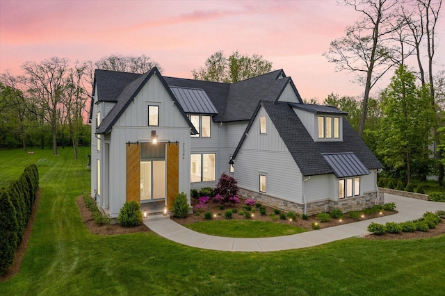 2S384 Madison St, Wheaton, IL 60189 - modern farmhouse style home featuring a yard, board and batten siding, a standing seam roof, and roof with shingles