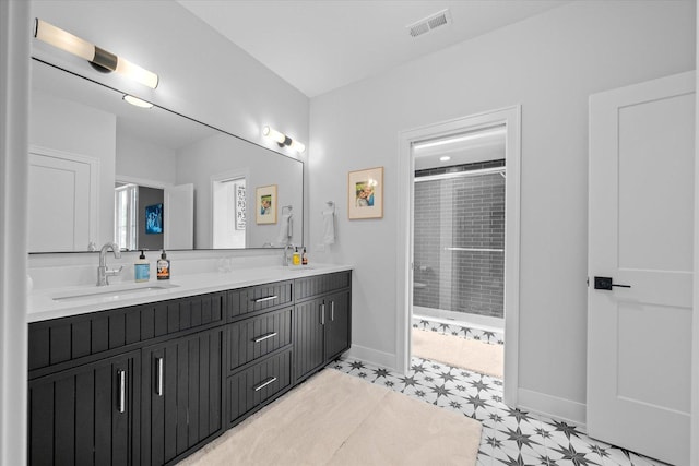 2S384 Madison St, Wheaton, IL 60189 - full bathroom featuring tile patterned floors, a stall shower, double vanity, and baseboards