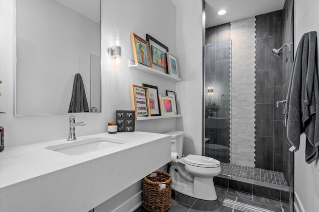 2S384 Madison St, Wheaton, IL 60189 - full bath featuring toilet, tiled shower, tile patterned floors, recessed lighting, and vanity