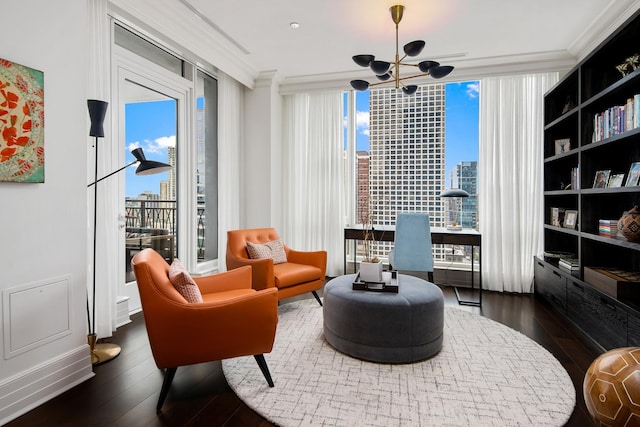 9 W Walton St Unit 1702, Chicago, IL 60610 - sitting room with a chandelier, crown molding, wood finished floors, a view of city, and healthy amount of natural light