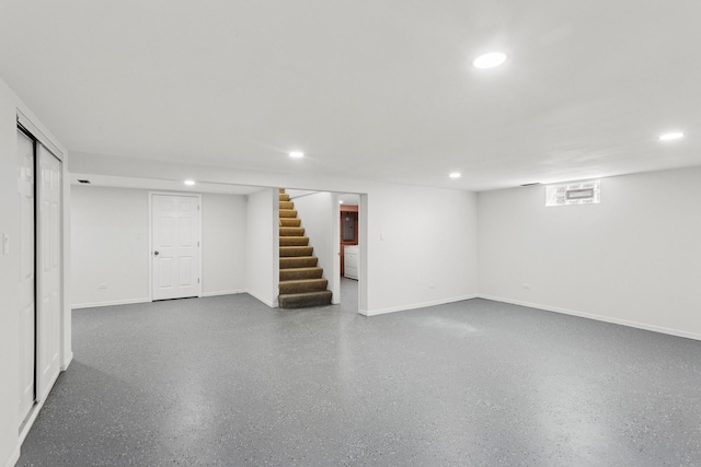 6956 Seward St, Niles, IL 60714 - finished basement featuring recessed lighting, stairway, baseboards, and electric panel