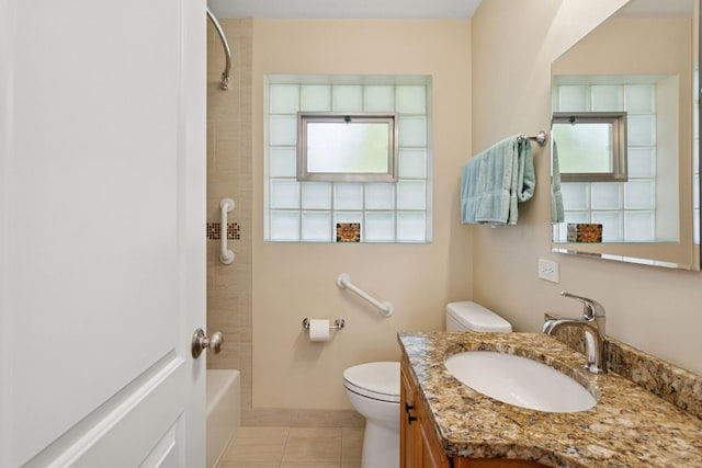 6956 Seward St, Niles, IL 60714 - bathroom featuring toilet, vanity, tile patterned floors, and shower / bathtub combination