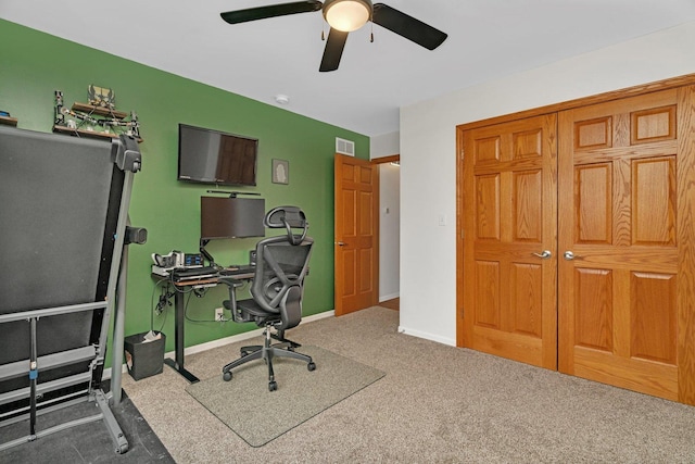 817 W 3rd St, Braidwood, IL 60408 - office with carpet flooring, a ceiling fan, and baseboards