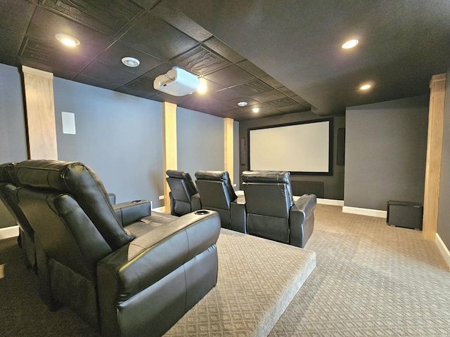 242 Hampshire Ct, New Lenox, IL 60451 - home theater room featuring baseboards, carpet floors, and recessed lighting