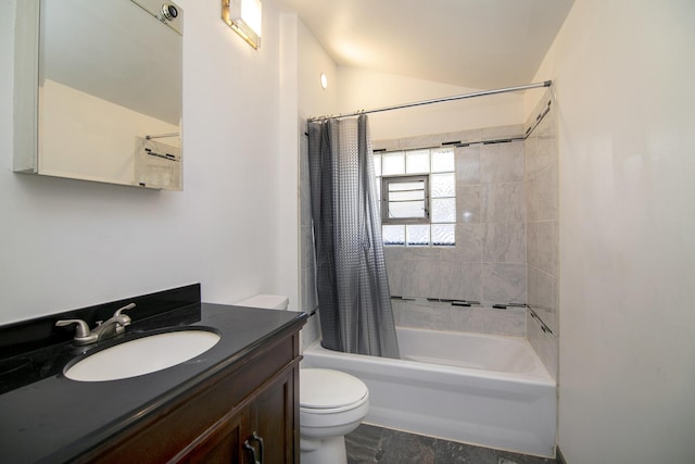 1195 W Williams St, Kankakee, IL 60901 - full bathroom with toilet, shower / bath combo with shower curtain, vaulted ceiling, and vanity