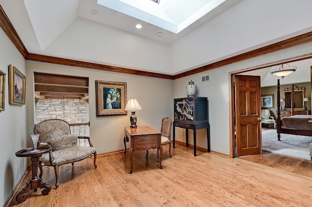 2 Hampton Ct, Burr Ridge, IL 60527 - office area with a skylight, light wood-style flooring, baseboards, and recessed lighting