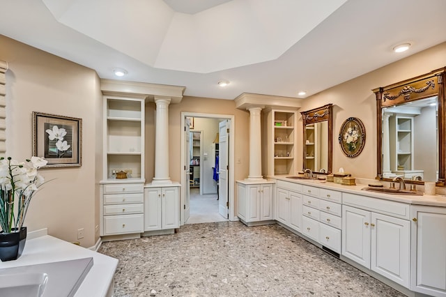 2 Hampton Ct, Burr Ridge, IL 60527 - full bath featuring decorative columns, double vanity, and recessed lighting