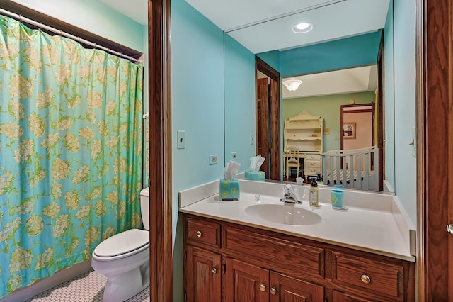 2 Hampton Ct, Burr Ridge, IL 60527 - full bathroom with toilet, tile patterned flooring, vanity, and a shower with curtain