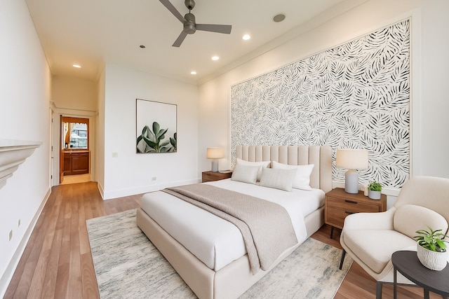 333 W Hubbard St Unit 704, Chicago, IL 60654 - bedroom featuring light wood-style flooring, recessed lighting, and ceiling fan