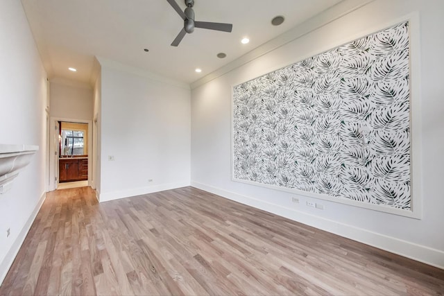 333 W Hubbard St Unit 704, Chicago, IL 60654 - empty room featuring wood finished floors, ceiling fan, ornamental molding, and recessed lighting