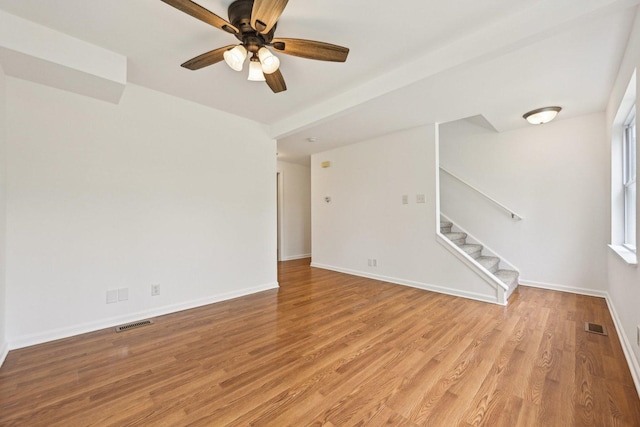 28549 W High Rd, Ingleside, IL 60041 - empty room featuring stairway, ceiling fan, light wood-style floors, and baseboards