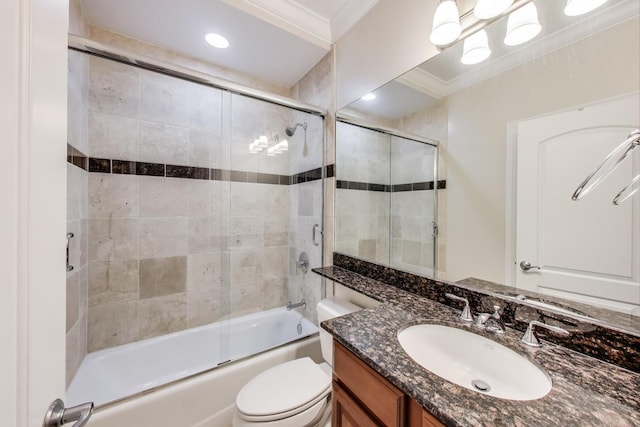 3506 N Southport Ave Unit 1N, Chicago, IL 60657 - bathroom with toilet, combined bath / shower with glass door, vanity, and ornamental molding