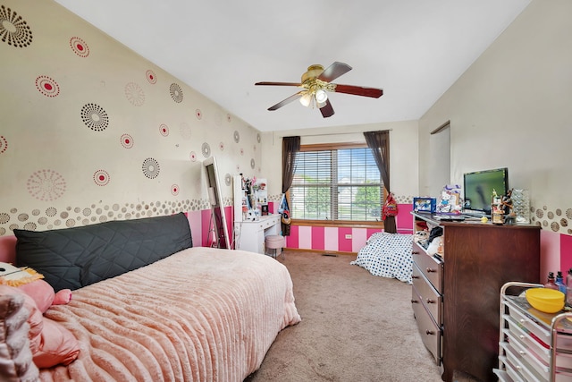 1604 Heritage Pointe Ct, Plainfield, IL 60586 - carpeted bedroom featuring wallpapered walls and ceiling fan