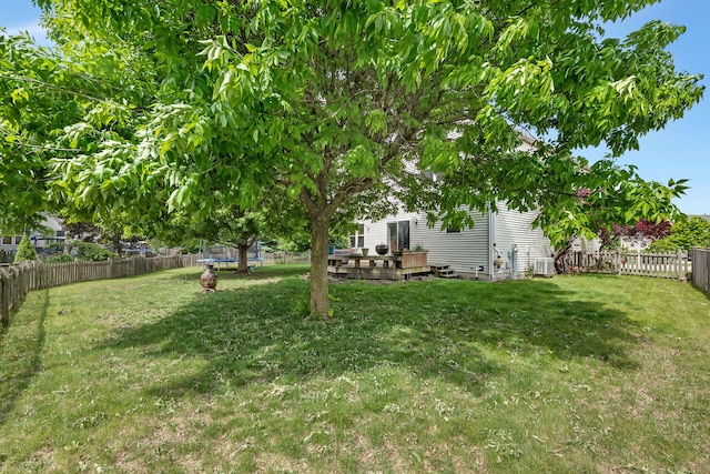 1604 Heritage Pointe Ct, Plainfield, IL 60586 - view of yard with a trampoline, a deck, and central AC unit