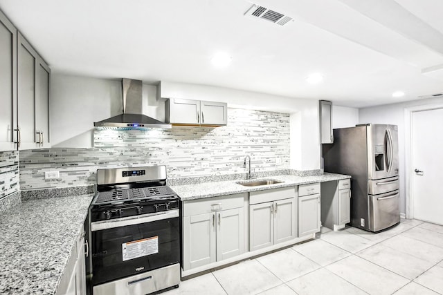 1806 S Trumbull Ave, Chicago, IL 60623 - kitchen featuring wall chimney range hood, stainless steel appliances, a sink, backsplash, and recessed lighting