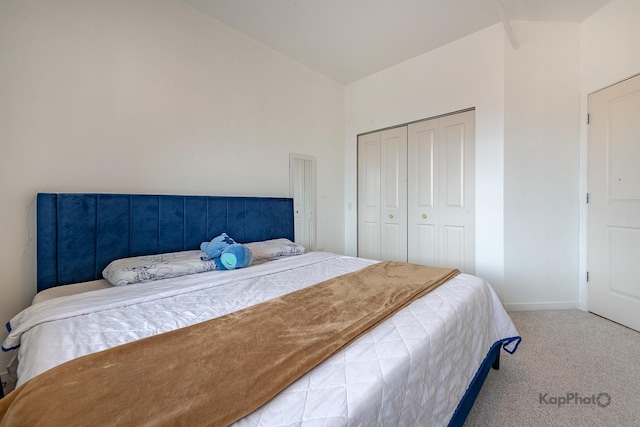 437 W Division St Unit 505, Chicago, IL 60610 - bedroom with carpet flooring, lofted ceiling, a closet, and baseboards