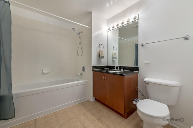 437 W Division St Unit 505, Chicago, IL 60610 - bathroom with shower / bathtub combination with curtain, tile patterned floors, toilet, and vanity