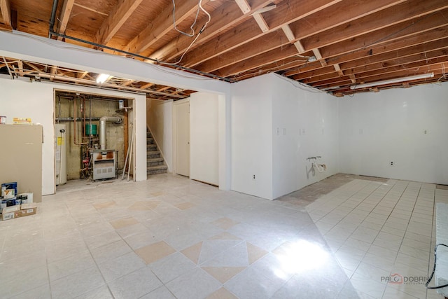 finished below grade area with water heater and stairs