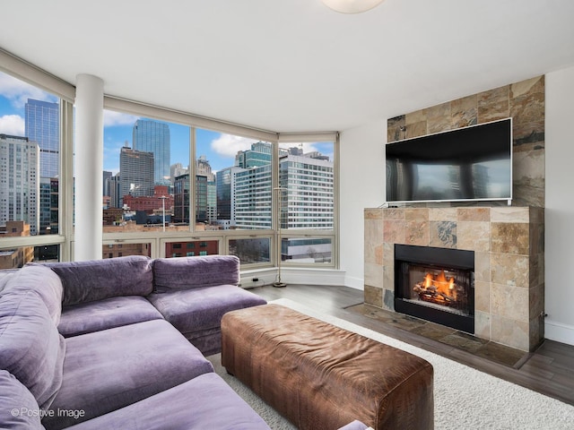 720 W Randolph St Unit 907, Chicago, IL 60661 - living room with wood finished floors, a fireplace, baseboards, and expansive windows