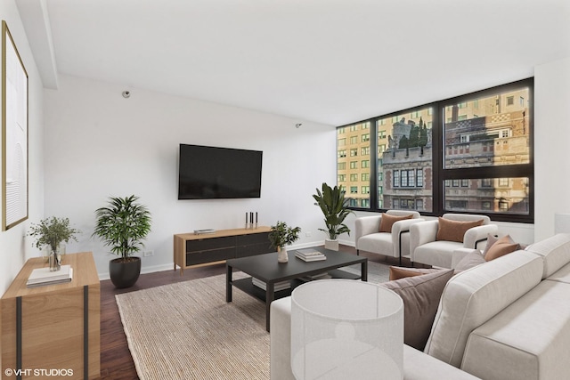 221 E Walton Pl Unit 10B, Chicago, IL 60611 - living area with wood finished floors, baseboards, and expansive windows
