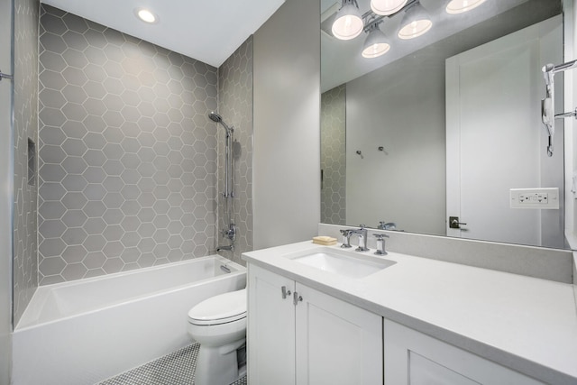 1616 N Winchester Ave, Chicago, IL 60622 - bathroom with toilet, shower / bath combination, vanity, recessed lighting, and tile patterned flooring