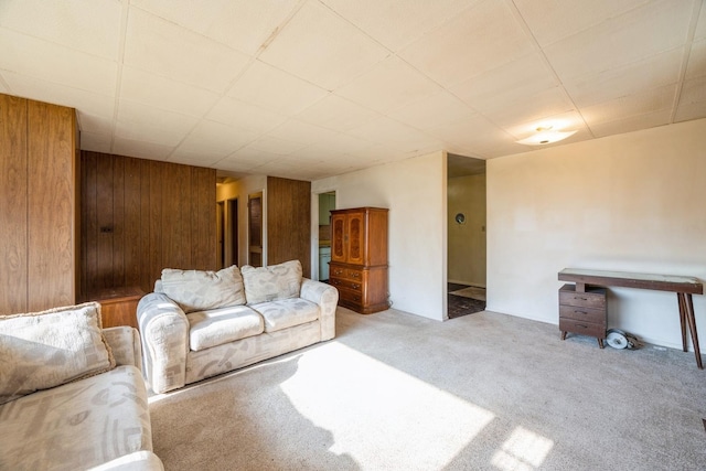 6131 S Brainard Ave, Countryside, IL 60525 - carpeted living room featuring wooden walls and a paneled ceiling